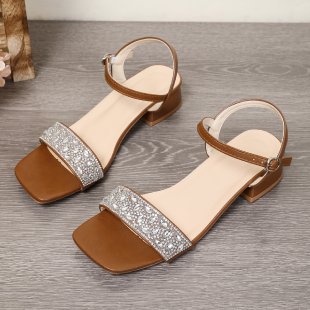 Damen Riemensandaletten mit funkelnder Strass-Applikation und elegantem Blockabsatz Drune