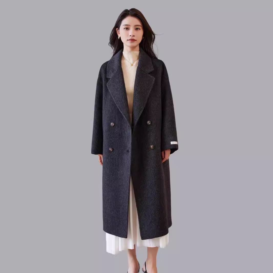 Damen Oversized Wollmix-Mantel mit weitem Revers und doppelreihiger Knopfleiste Drune