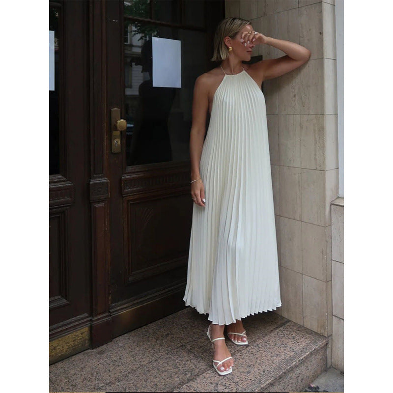 Damen Plissiertes Maxikleid mit elegantem Halterneck Drune