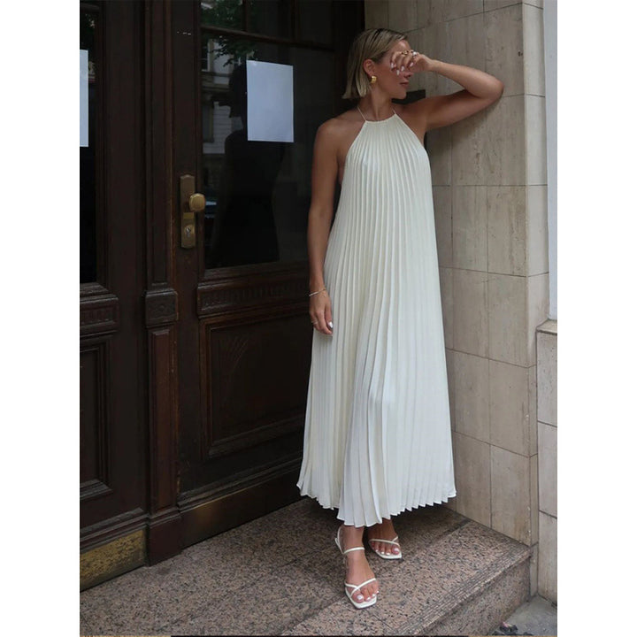 Damen Plissiertes Maxikleid mit elegantem Halterneck Drune