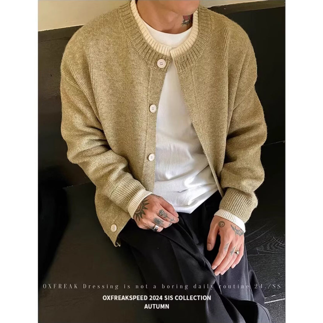 Herren Strickjacke mit Rundhalsausschnitt und Knöpfen Drune