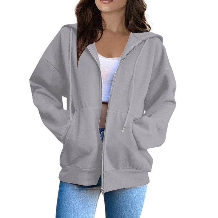 Damen nan lässige Kapuzenjacke mit durchgehendem Reißverschluss, Kängurutaschen und voluminösen Raglanärmeln Drune