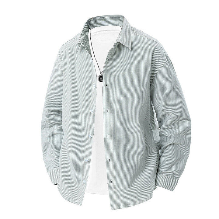 Herren nan gestreiftes Overshirt-Hemd mit lockerer Passform und Kentkragen Drune