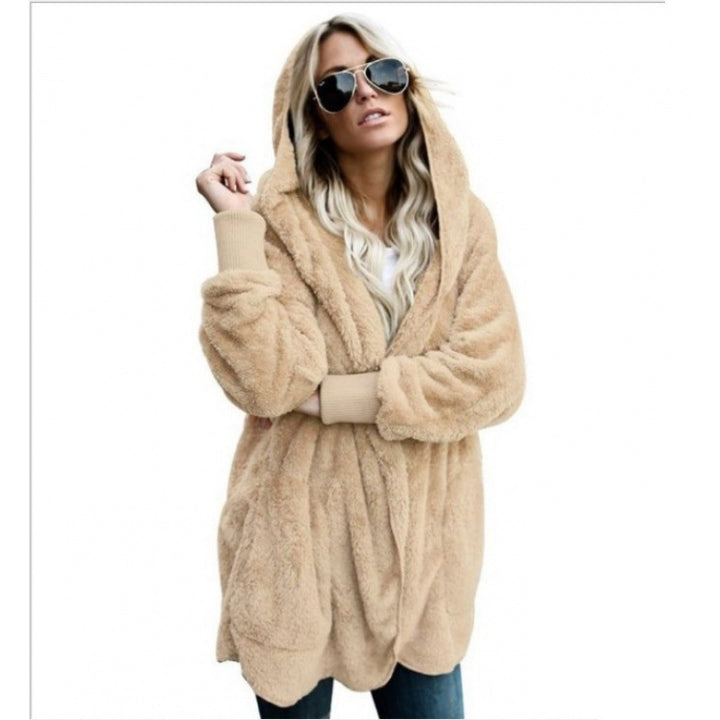 Damen Kuschelige Teddy‑Fleece‑Cardigan mit Kapuze, Oversize‑Schnitt und aufgesetzten Taschen Drune