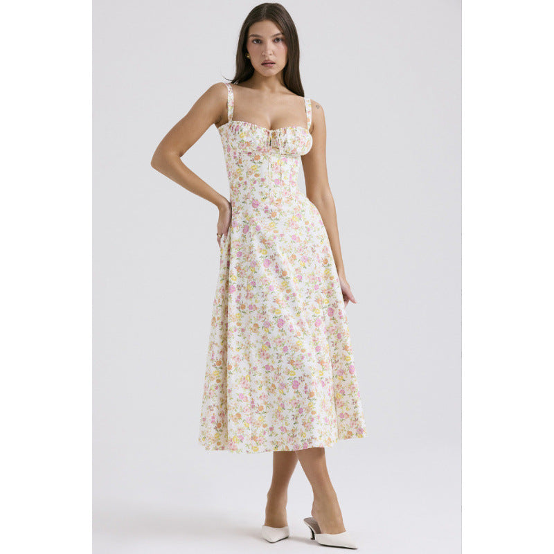 Damen Maxikleid mit floralem Design und elegantem Schlitz Drune