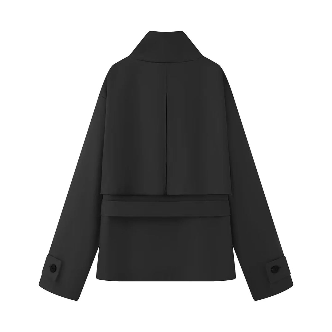 Damen nan funktionale Safari‑Jacke mit Taillengürtel, Pattentaschen und hoch geschlossenem Kragen Drune