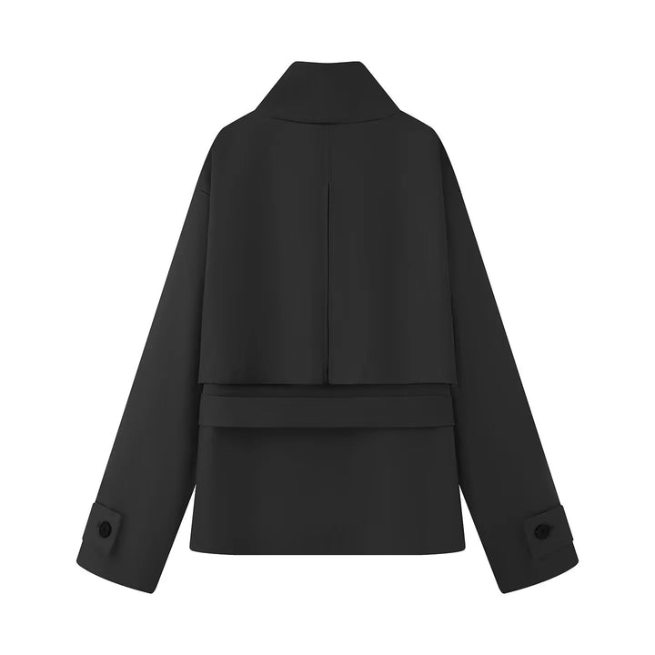Damen nan funktionale Safari‑Jacke mit Taillengürtel, Pattentaschen und hoch geschlossenem Kragen Drune