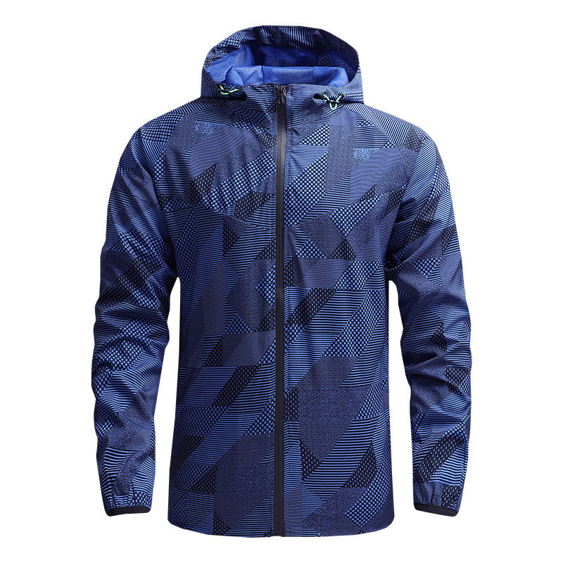 Herren ultraleichte Kapuzen-Trainingsjacke mit winddichter Oberfläche und Packfunktion Drune
