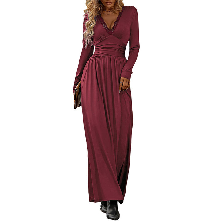 Damen Elegantes Maxikleid mit V-Ausschnitt und hohen Schlitz Drune