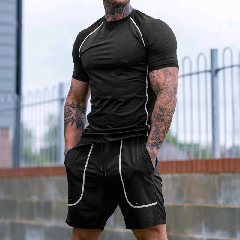 Herren nan eng anliegendes Freizeitset aus elastischem Jersey mit Kurzarmshirt und Kordelzugshorts Drune