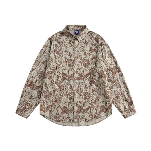 Unisex Oversize Hemd im Leinenstil mit Allover‑Floralmuster und abgerundetem Saum Drune