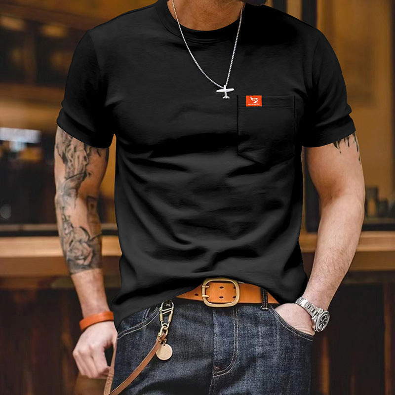 Herren klassisches Kurzarm T-Shirt mit Brusttasche aus hochwertiger Baumwolle Drune