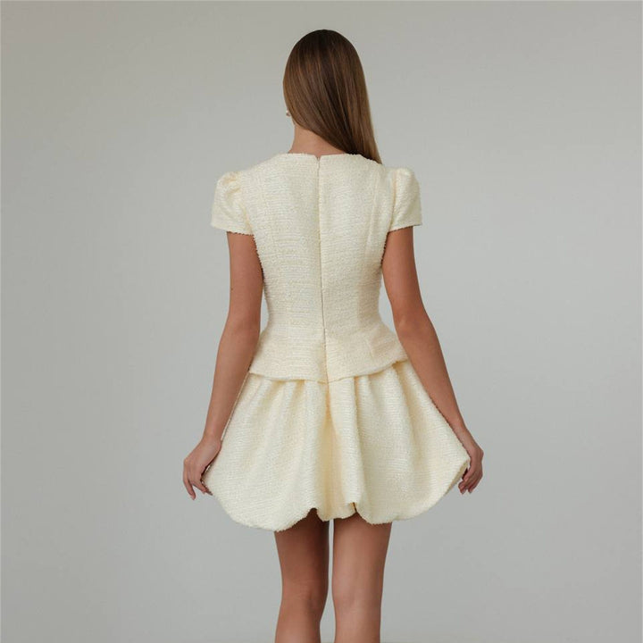 Damen Figurbetontes Tweed-Minikleid mit Schößchen und Knopfleiste Drune