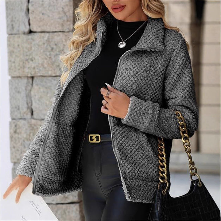 Damen Teddy-Fleece Jacke mit Reißverschluss und Stehkragen Drune