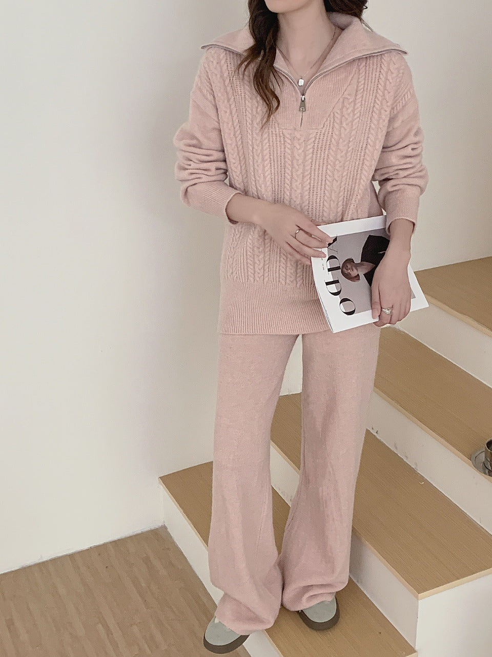 Damen Sportlicher Wollpullover mit hohem Kragen Drune