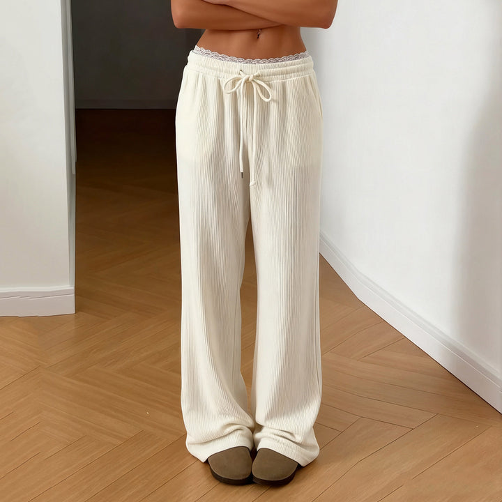 Damen Flared-Loungehose mit elastischem Bund und Bindebändern Drune