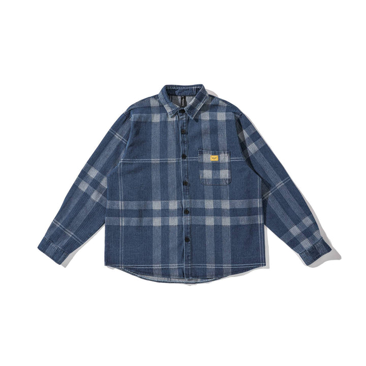 Herren Oversized Karo-Hemdjacke im Worker‑Style mit abgerundetem Saum und Brusttasche Drune