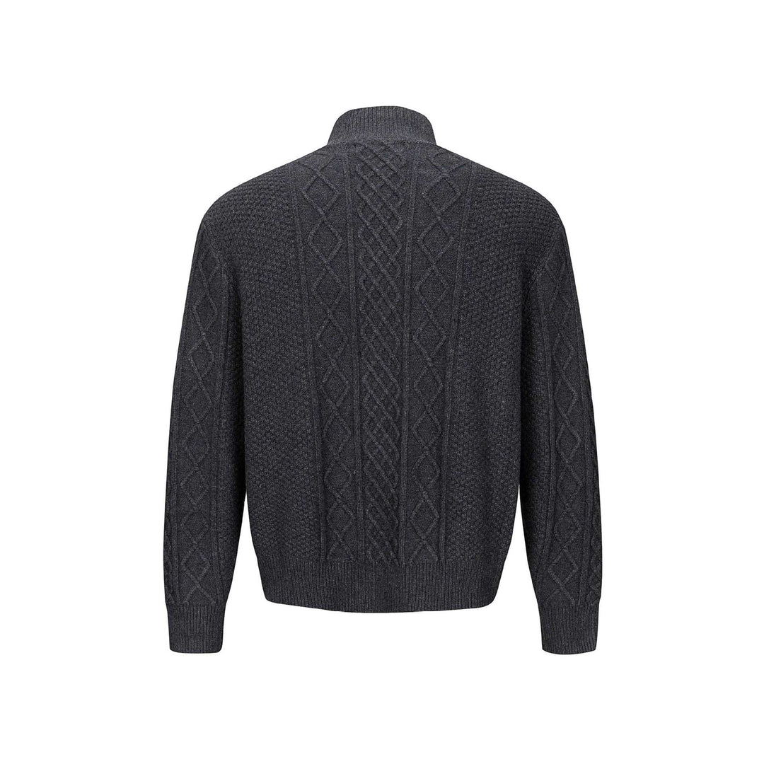 Herren Strickcardigan mit Zopfmuster, Stehkragen und knöpfbarer Front Drune