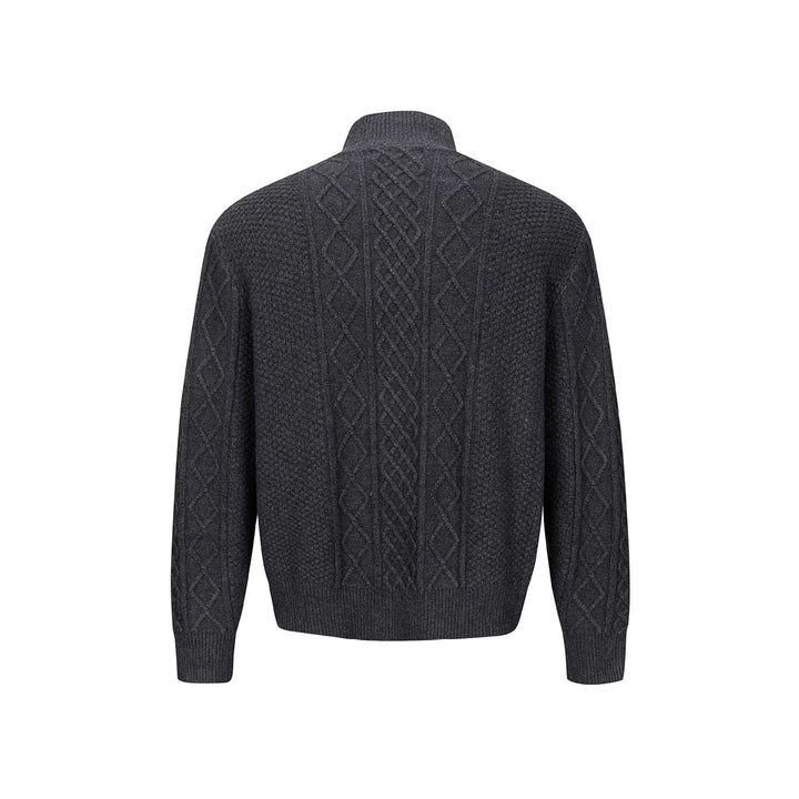 Herren Strickcardigan mit Zopfmuster, Stehkragen und knöpfbarer Front Drune