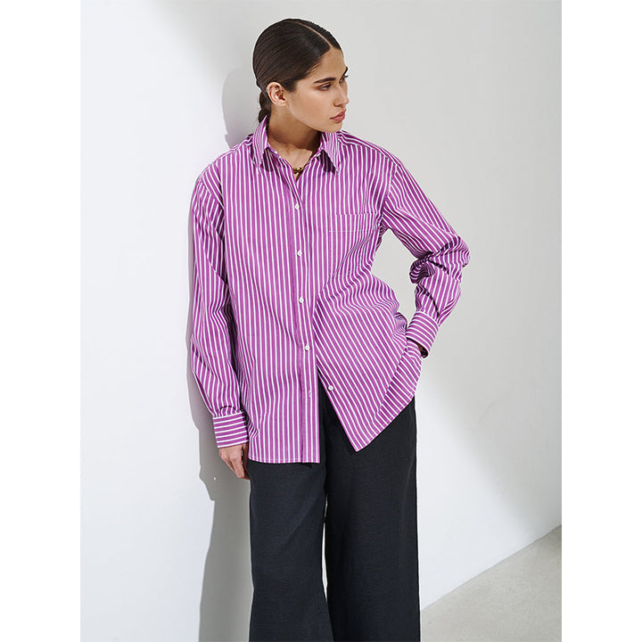 Damen Elegante, gestreifte Bluse mit klassischem Kragen und Taschen Drune
