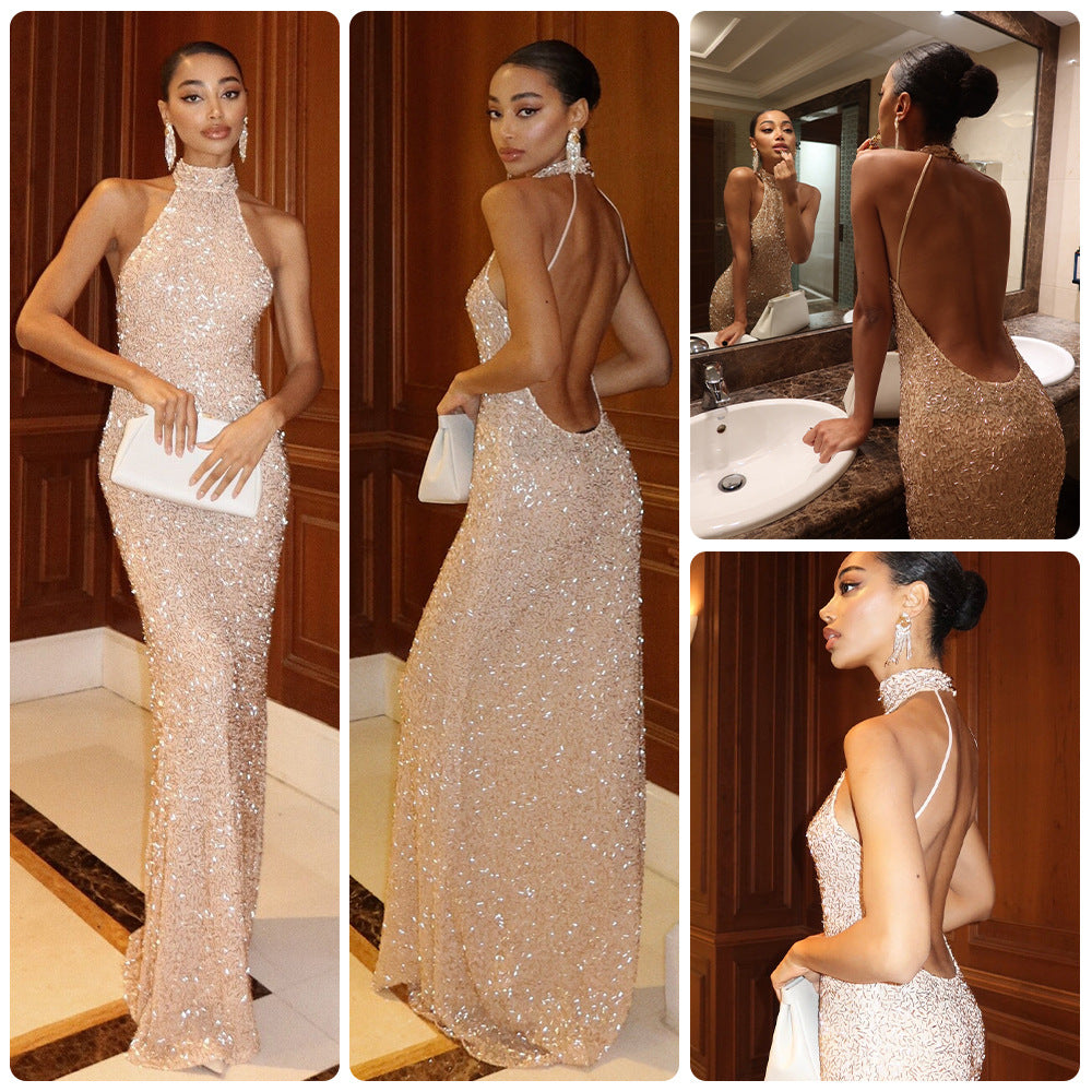 Damen Glamouröses Paillettenkleid mit elegantem Stehkragen und figurbetontem Schnitt Drune