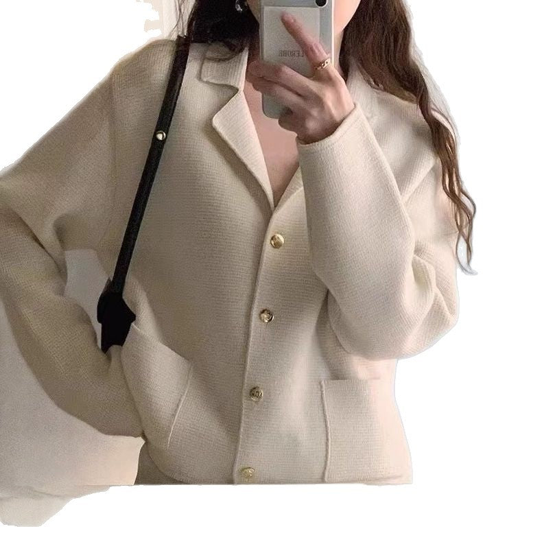 Damen Elegante Bouclé-Jacke mit goldenen Knöpfen Drune