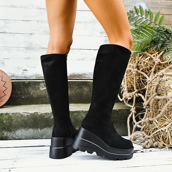 Damen Modische Overknee-Stiefel mit Plateausohle Drune