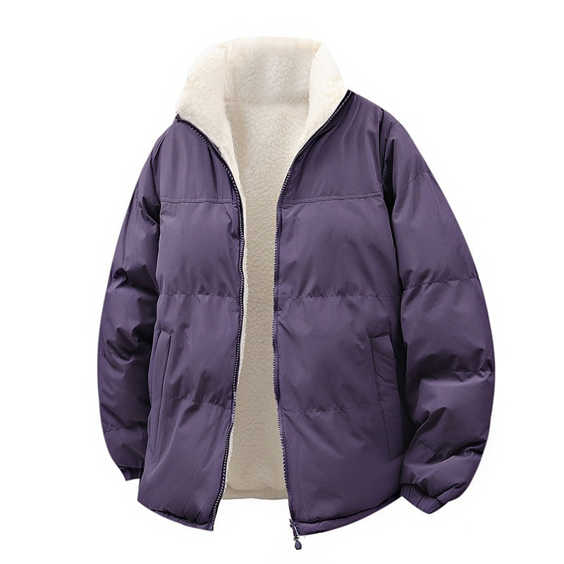 Unisex Wattierte Bomberjacke mit Teddyfutter und verdeckten Innentaschen Drune