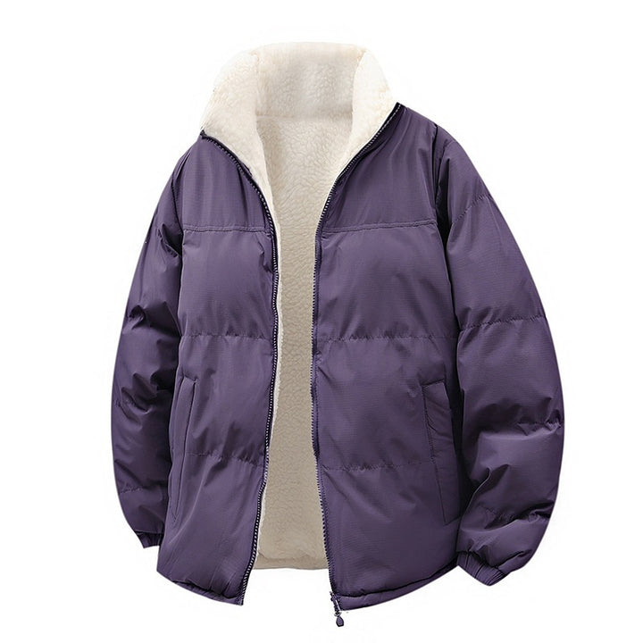 Unisex Wattierte Bomberjacke mit Teddyfutter und verdeckten Innentaschen Drune