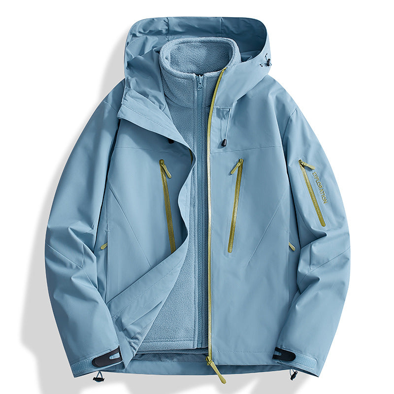 Herren Zwei-in-Eins Softshell-Outdoorjacke mit abnehmbarer Fleece-Innenjacke und wasserdichten Reißverschlüssen Drune