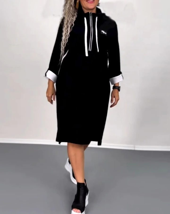 Damen nan Hoodie-Midikleid mit Kapuze, Kordelzug und krempelbaren Manschetten Drune