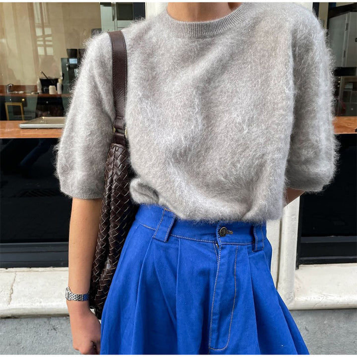 Damen Flauschiger Kurzarm-Pullover im eleganten Design Drune