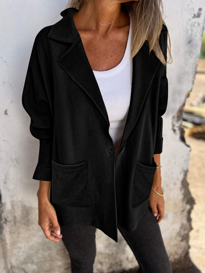 Damen Oversize Blazer-Cardigan mit Reverskragen, aufgesetzten Taschen und Krempelärmeln Drune