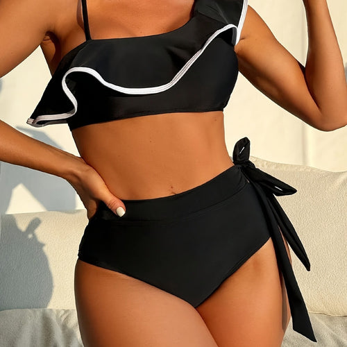 Damen Bikini-Set mit asymmetrischem Oberteil und elegantem U-Bund Drune