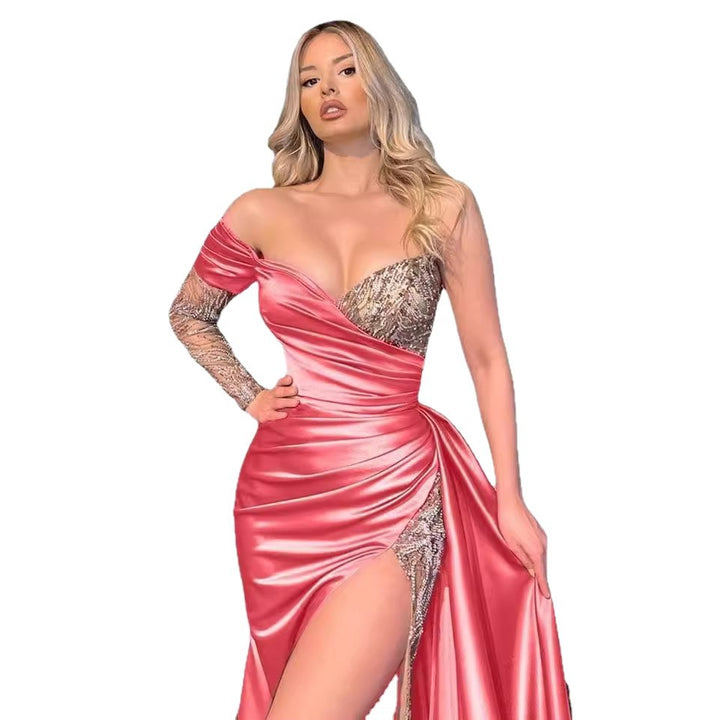 Damen Elegantes Abendkleid mit schimmerndem Oberteil und hohem Schlitz Drune