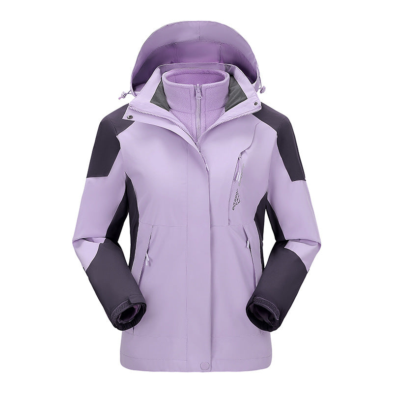 Damen zweilagige Outdoorjacke mit abnehmbarer Fleece-Innenjacke und verstellbarer Kapuze Drune