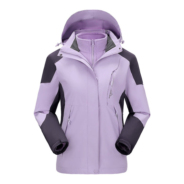 Damen zweilagige Outdoorjacke mit abnehmbarer Fleece-Innenjacke und verstellbarer Kapuze Drune
