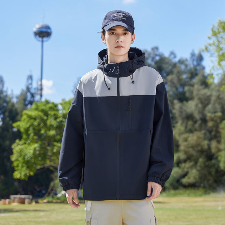 Herren Modische Windbreakerjacke mit verstellbarem Kapuzenkragen Drune