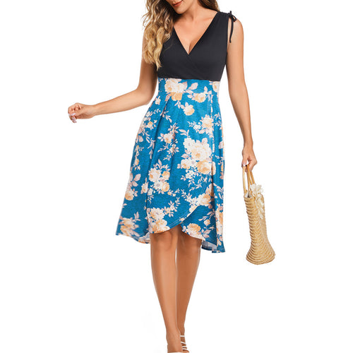 Damen Wickelkleid mit floralem Design und tiefem V-Ausschnitt Drune