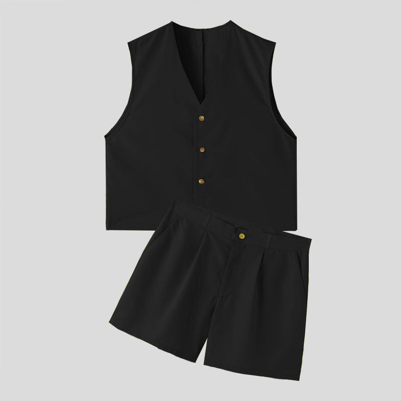 Damen nan elegantes maßgeschneidertes Ensemble mit taillierter Weste und hochtaillierten Shorts Drune