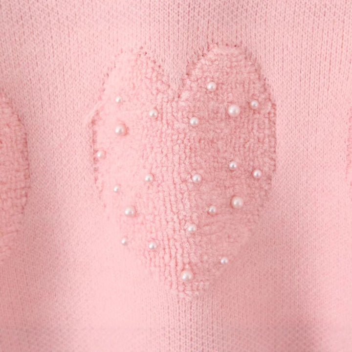 Damen Gemütlicher Strickpullover mit Herzmotiven Drune