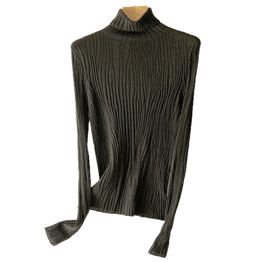 Damen Schlanker Feinstrick-Rollkragenpullover mit wellenförmiger Rippstruktur Drune