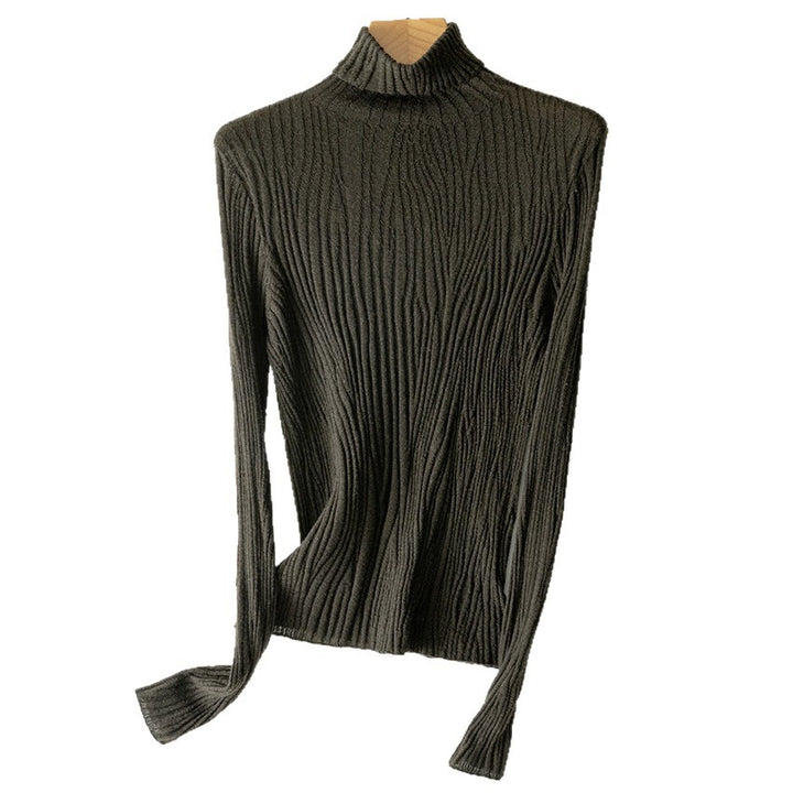 Damen Schlanker Feinstrick-Rollkragenpullover mit wellenförmiger Rippstruktur Drune