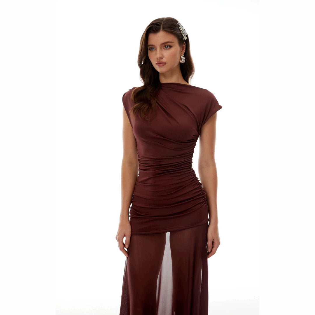 Damen Elegantes Wickelkleid mit Rüschendetails Drune