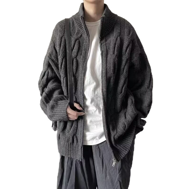 Damen Grobstrickjacke mit hohem Kragen Drune