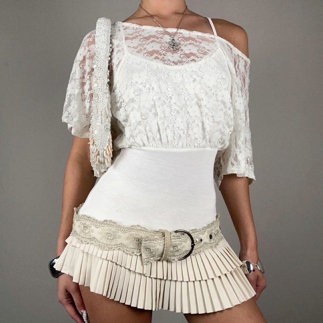 Damen elegante Spitzenbluse mit tailliertem Schnitt und voluminösen Ärmeln Drune