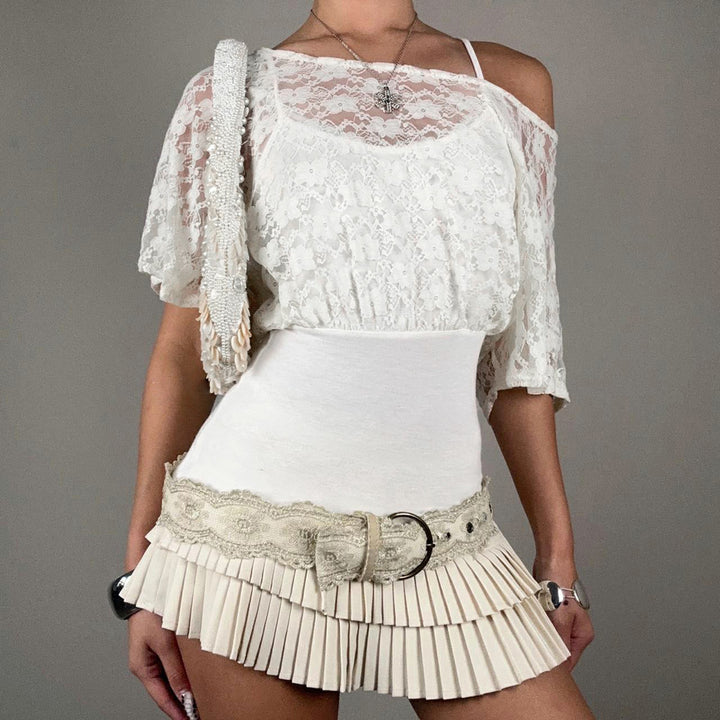 Damen elegante Spitzenbluse mit tailliertem Schnitt und voluminösen Ärmeln Drune