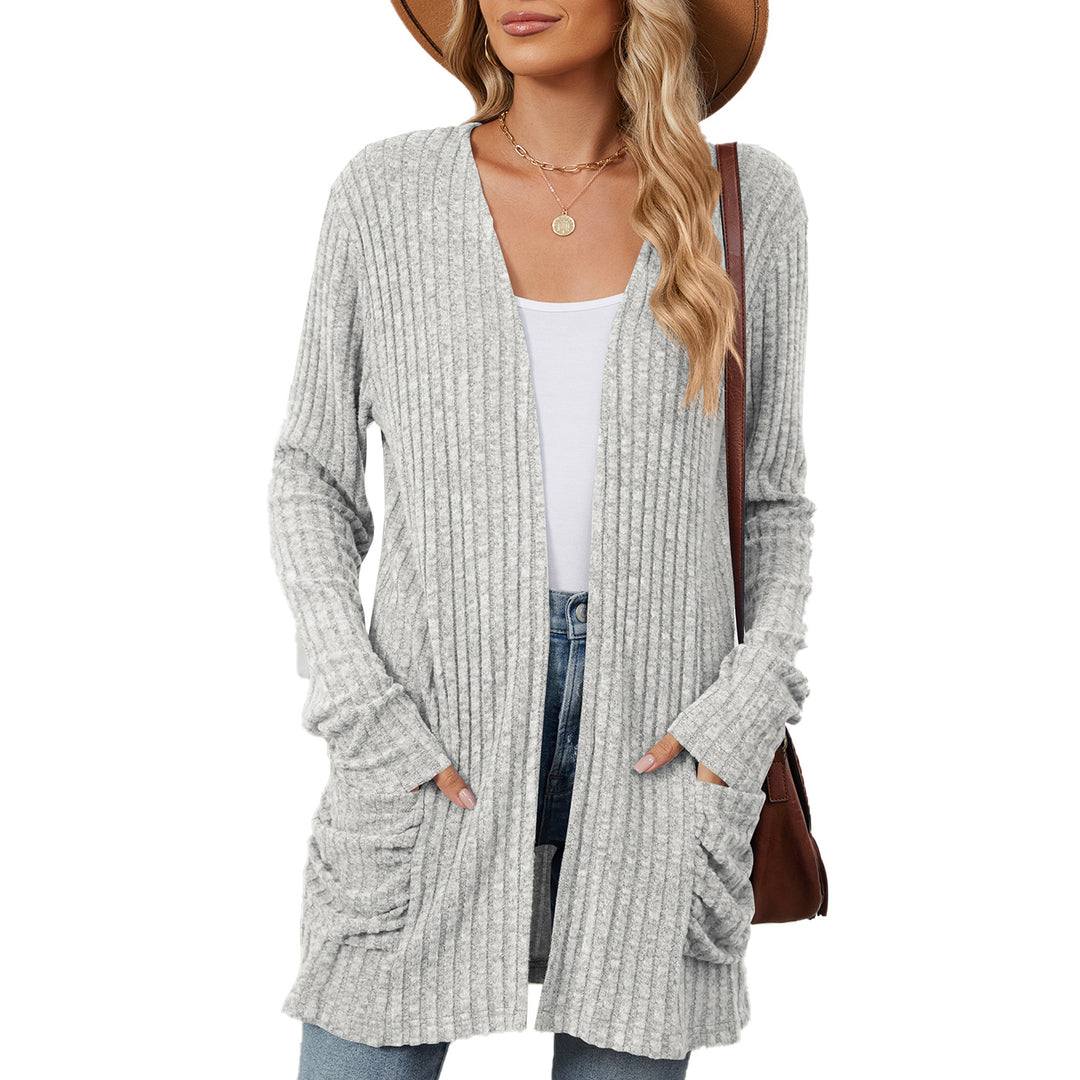 Damen lässige Strickjacke mit Rippstruktur und praktischen Taschen Drune