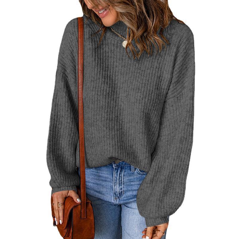 Damen Grobstrickpullover mit lockerer Passform und hohem Kragen Drune