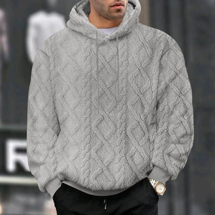Herren nan strukturiertes Sherpa-Kapuzenpullover mit Diamant‑Steppung, Kordelzugkapuze und gerippten Bündchen Drune